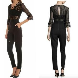 Self-Portrait Black Lace & Cady Tie Up Jumpsuit Size 2